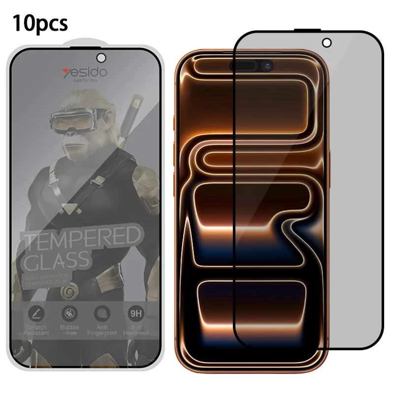 YESIDO TG31 10 Unidades/Juego para iPhone 17 Pro Max Protector de Pantalla de Privacidad 9H de Dureza Vidrio Templado Anti-huellas