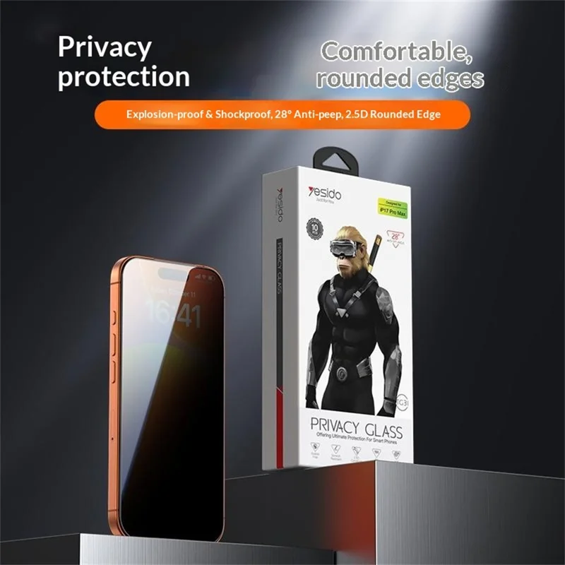 YESIDO TG31 10 Unidades/Juego para iPhone 17 Pro Max Protector de Pantalla de Privacidad 9H de Dureza Vidrio Templado Anti-huellas