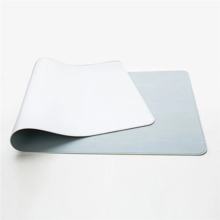 Puntadas de Cuero de Doble Lado Almohadilla de Mouse Impermeable de Borde, 100*50 cm - Cielo Azul / Plata