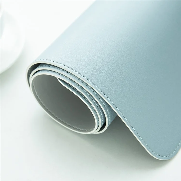 Puntadas de Cuero de Doble Lado Almohadilla de Mouse Impermeable de Borde, 100*50 cm - Cielo Azul / Plata