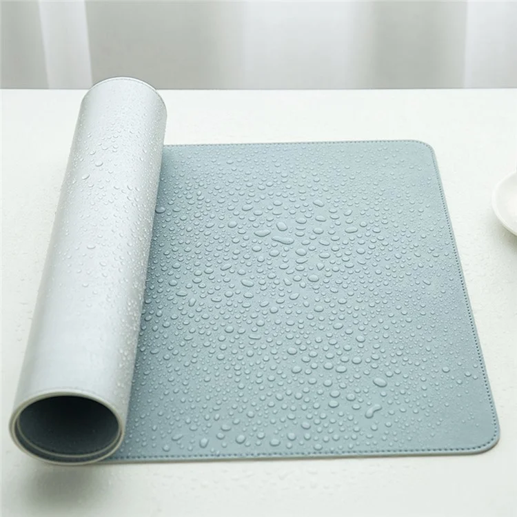 Puntadas de Cuero de Doble Lado Almohadilla de Mouse Impermeable de Borde, 100*50 cm - Cielo Azul / Plata