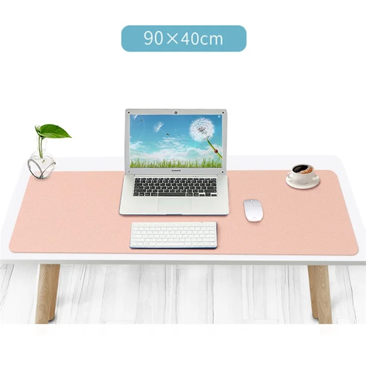 ZD02 90x40cm Waterproof PU Leather Large Computer Desk Mat Double-sided Keyboard Mouse Pad - Pink/Silver