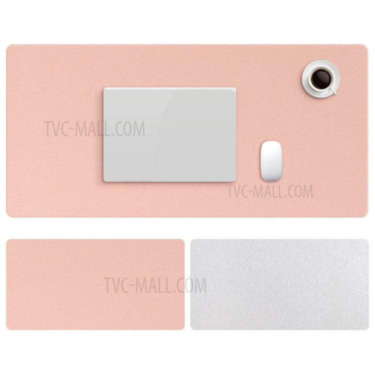 ZD02 80x40cm PU Leather Large Office Computer Desk Mat Double-sided Keyboard Mouse Pad - Pink/Silver
