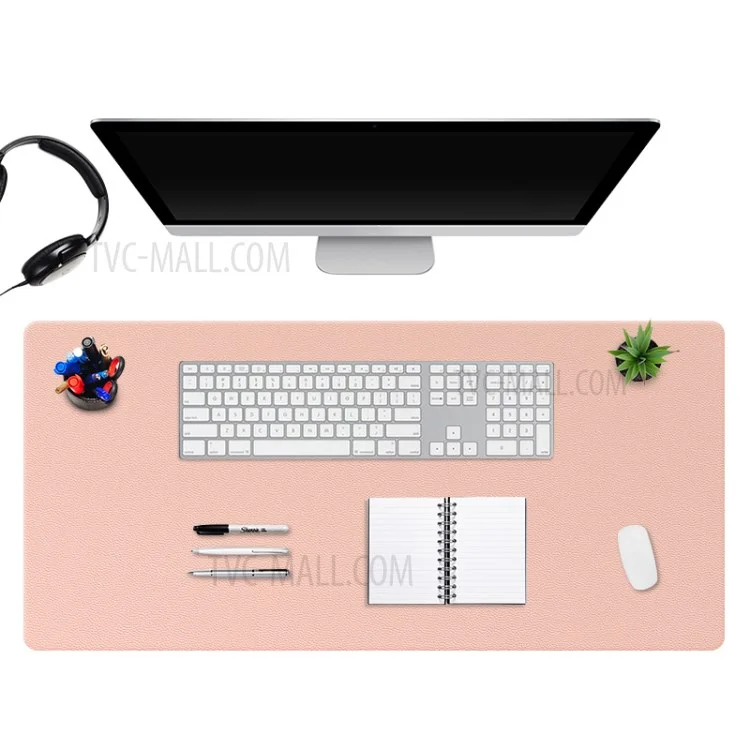 ZD02 80x40cm PU Leather Large Office Computer Desk Mat Double-sided Keyboard Mouse Pad - Pink/Silver