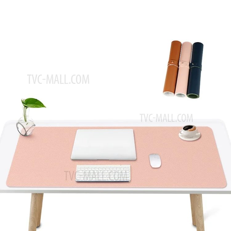 ZD02 80x40cm PU Leather Large Office Computer Desk Mat Double-sided Keyboard Mouse Pad - Pink/Silver