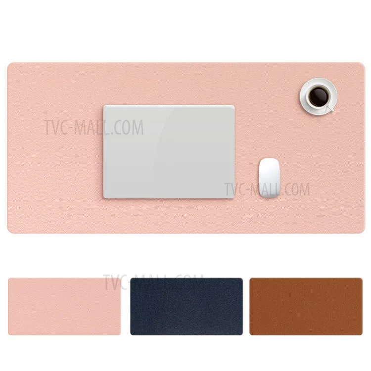 ZD02 80x40cm PU Leather Large Office Computer Desk Mat Double-sided Keyboard Mouse Pad - Pink/Silver