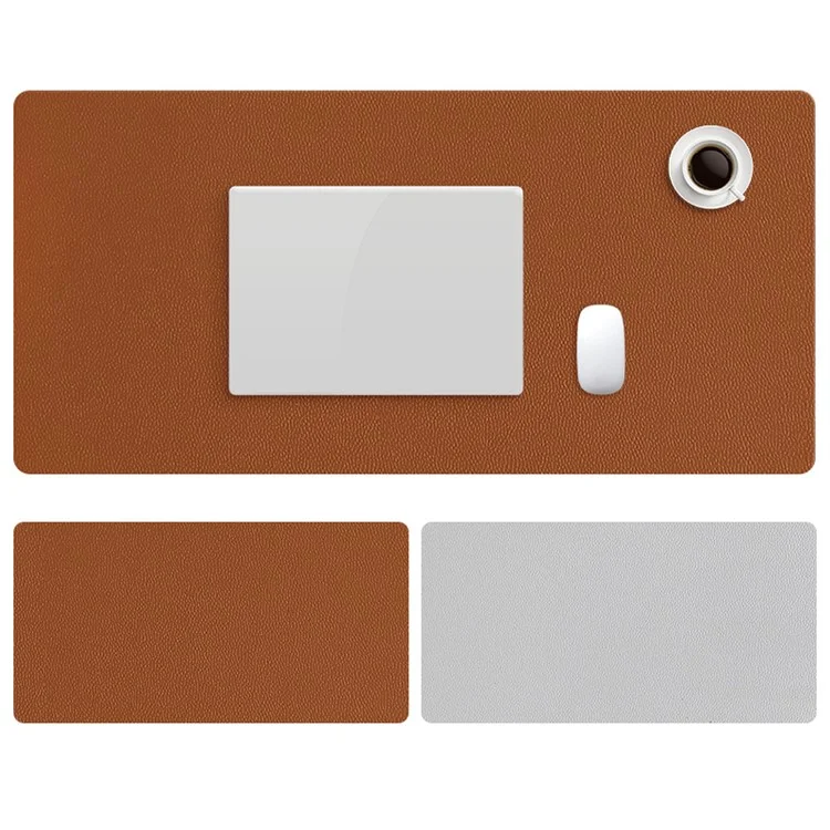 ZD02 80x40cm PU Leather Large Office Computer Desk Mat Double-sided Keyboard Mouse Pad - Yellow/Grey