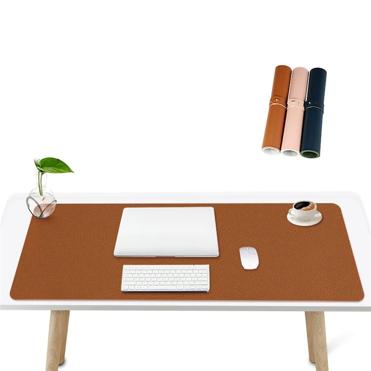 ZD02 80x40cm PU Leather Large Office Computer Desk Mat Double-sided Keyboard Mouse Pad - Yellow/Grey