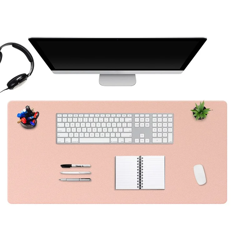 ZD02 80x40cm PU Leather Large Office Computer Desk Mat Double-sided Keyboard Mouse Pad - Yellow/Grey