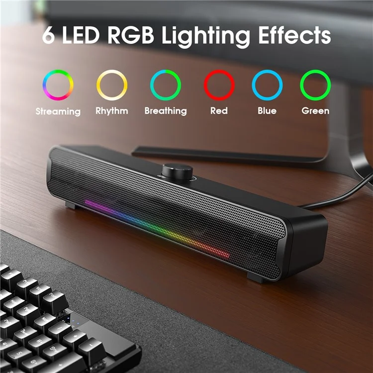 ONIKUMA L16 Wired Desktop Soundbar Speaker RGB Light HiFi Music Subwoofer Support Bluetooth-compatible Connection