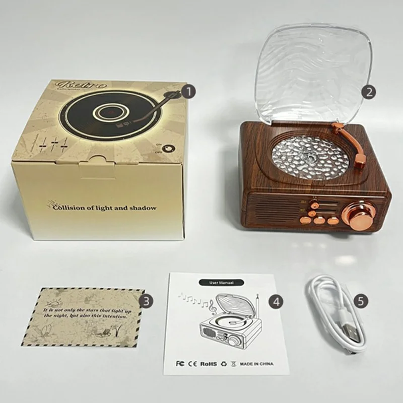 JN122 Retro Vinyl Record Player Bluetooth-compatible Speaker Portable Radio with Atmosphere Projection Lamp