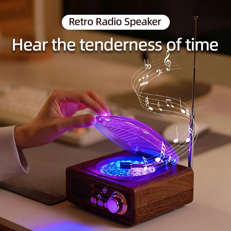JN122 Retro Vinyl Record Player Bluetooth-compatible Speaker Portable Radio with Atmosphere Projection Lamp