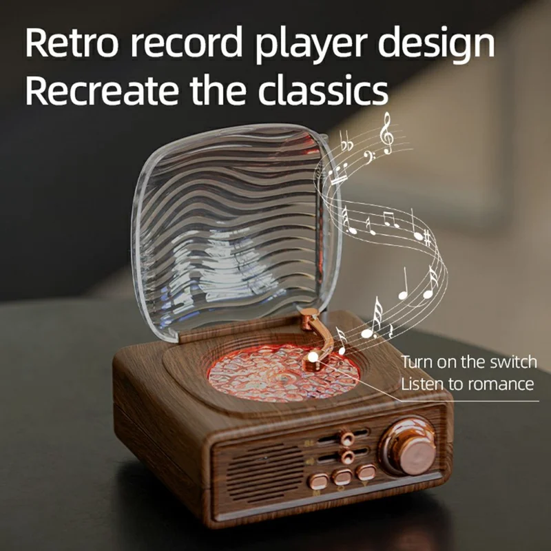 JN122 Retro Vinyl Record Player Bluetooth-compatible Speaker Portable Radio with Atmosphere Projection Lamp