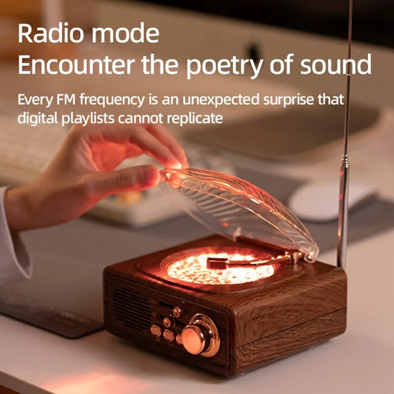 JN122 Retro Vinyl Record Player Bluetooth-compatible Speaker Portable Radio with Atmosphere Projection Lamp