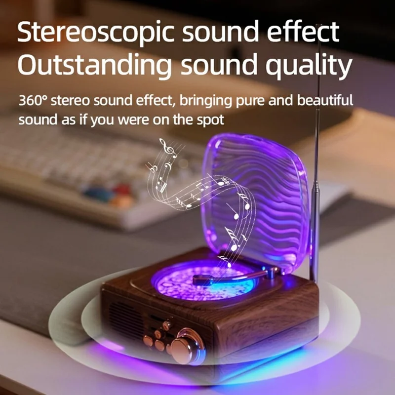 JN122 Retro Vinyl Record Player Bluetooth-compatible Speaker Portable Radio with Atmosphere Projection Lamp