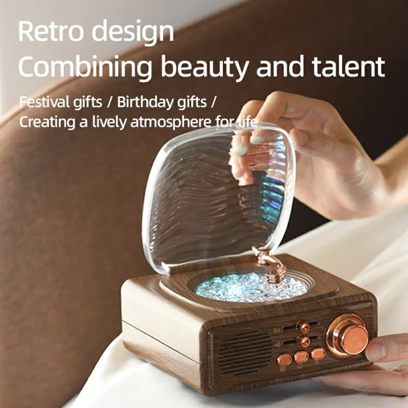 JN122 Retro Vinyl Record Player Bluetooth-compatible Speaker Portable Radio with Atmosphere Projection Lamp