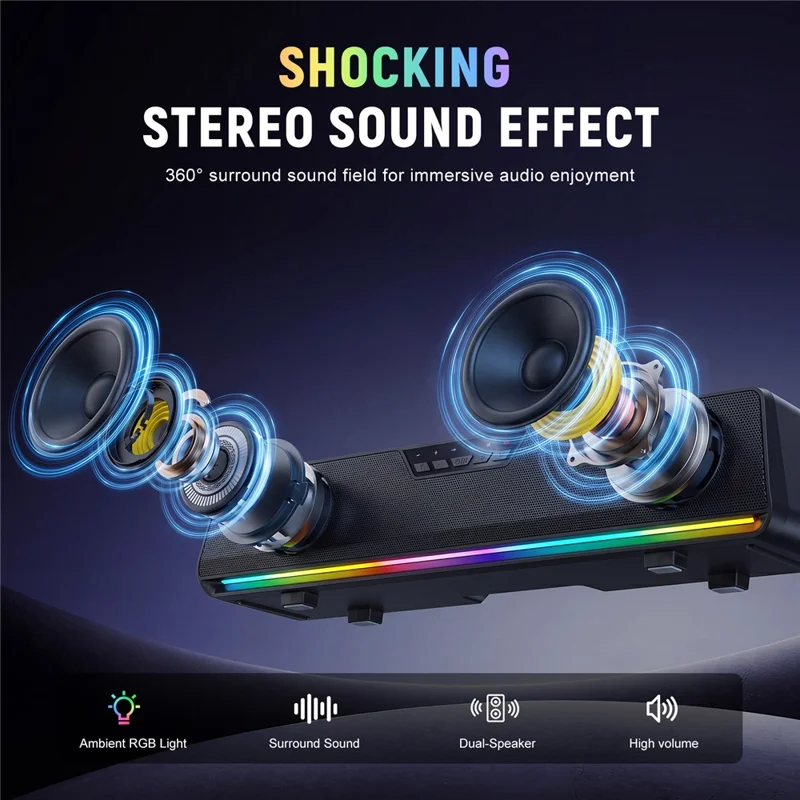 ONIKUMA L13 Wired Desktop Speaker with RGB Lighting Bluetooth-compatible 5.4 Gaming Subwoofer - Black
