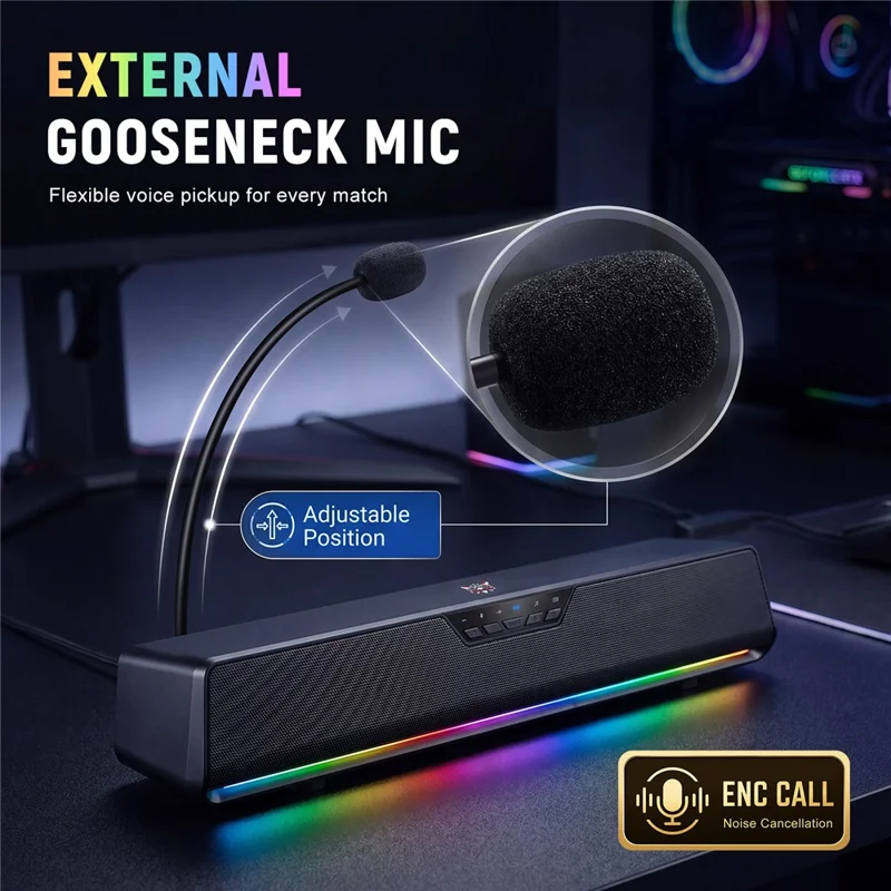 ONIKUMA L13 Wired Desktop Speaker with RGB Lighting Bluetooth-compatible 5.4 Gaming Subwoofer - Black