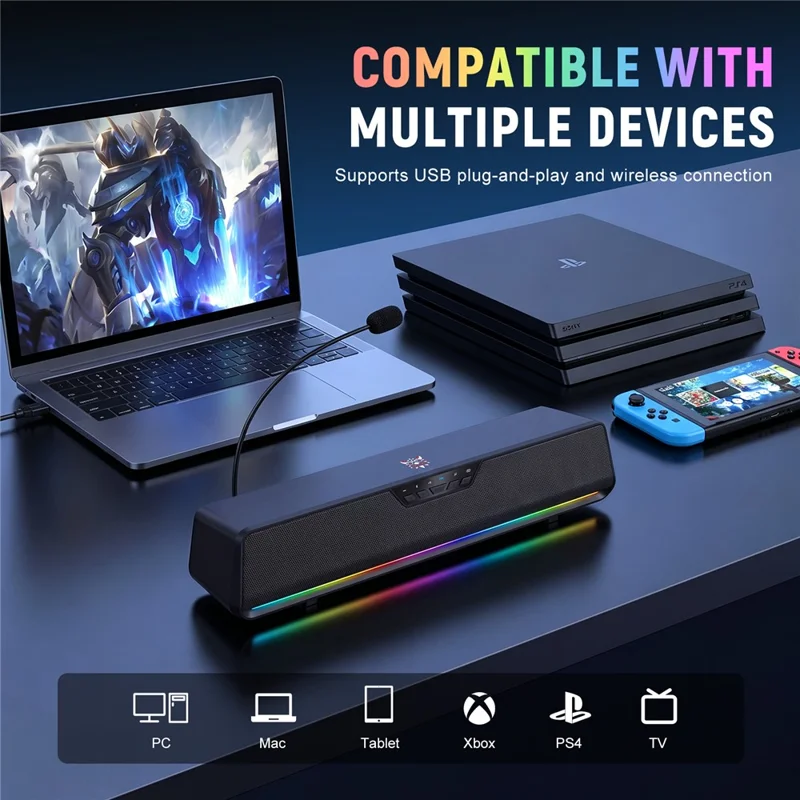 ONIKUMA L13 Wired Desktop Speaker with RGB Lighting Bluetooth-compatible 5.4 Gaming Subwoofer - Black