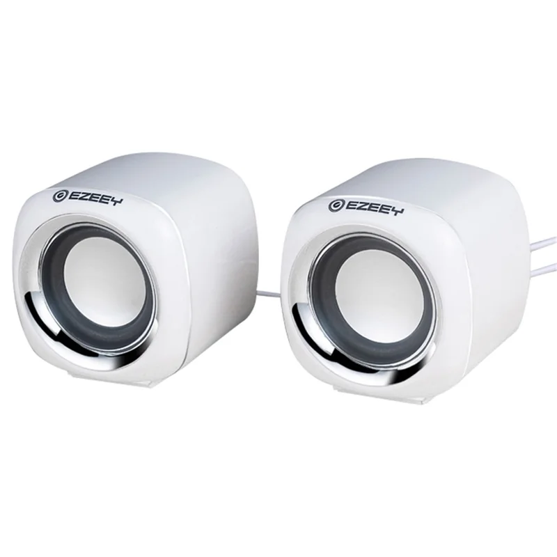 EZEEY A1 One Pair 3.5mm+USB Mini Square Wired Speaker Computer Multimedia Desktop Speaker Box for Tablet, Laptop, Phone - White