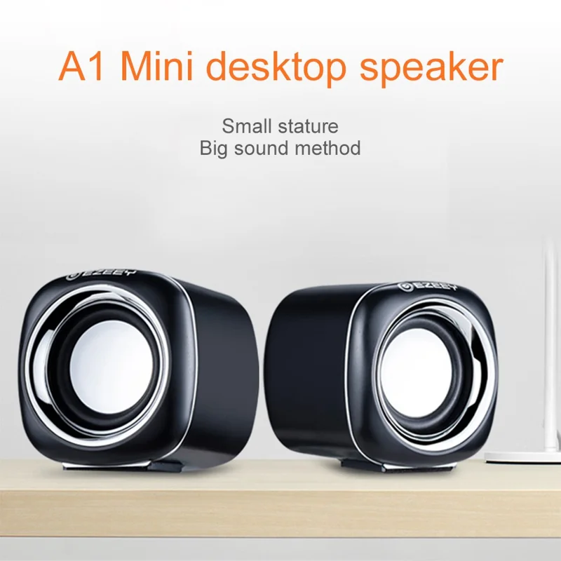 EZEEY A1 One Pair 3.5mm+USB Mini Square Wired Speaker Computer Multimedia Desktop Speaker Box for Tablet, Laptop, Phone - White