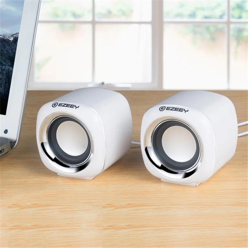 EZEEY A1 One Pair 3.5mm+USB Mini Square Wired Speaker Computer Multimedia Desktop Speaker Box for Tablet, Laptop, Phone - White