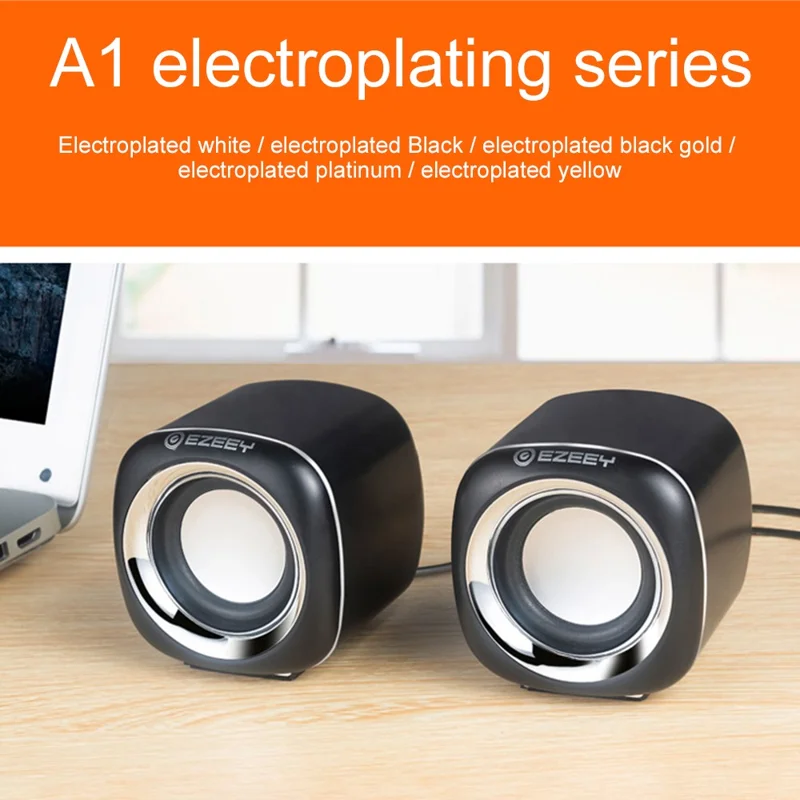 EZEEY A1 One Pair 3.5mm+USB Mini Square Wired Speaker Computer Multimedia Desktop Speaker Box for Tablet, Laptop, Phone - White
