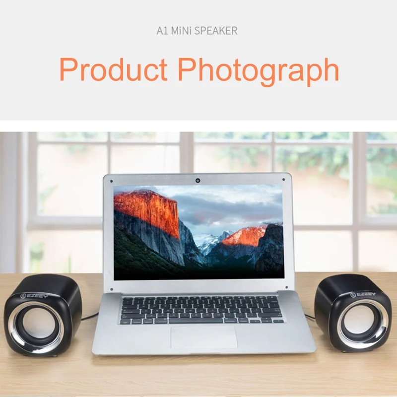 EZEEY A1 One Pair 3.5mm+USB Mini Square Wired Speaker Computer Multimedia Desktop Speaker Box for Tablet, Laptop, Phone - White