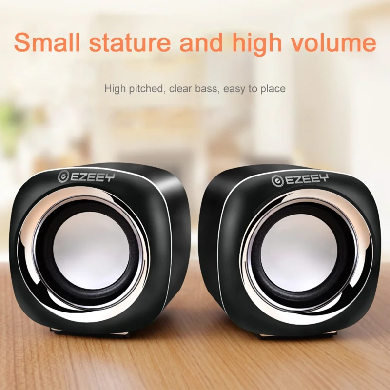 EZEEY A1 One Pair 3.5mm+USB Mini Square Wired Speaker Computer Multimedia Desktop Speaker Box for Tablet, Laptop, Phone - White