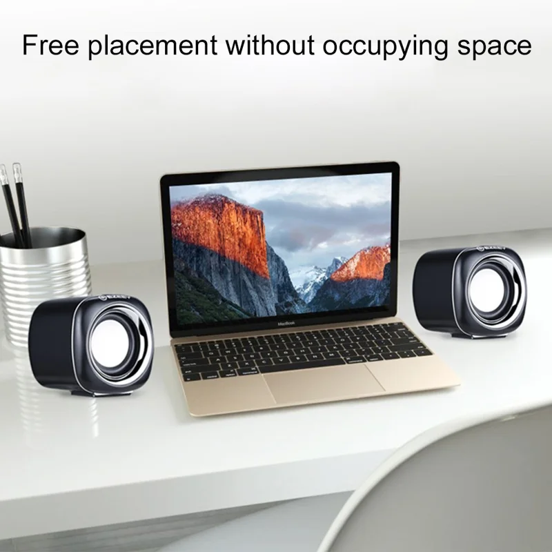 EZEEY A1 One Pair 3.5mm+USB Mini Square Wired Speaker Computer Multimedia Desktop Speaker Box for Tablet, Laptop, Phone - White