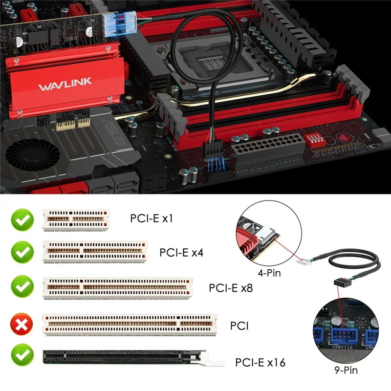 WAVLINK WL-WN685BE3-B WiFi 7 Tri-Band PCI-E Drahtlosnetzwerkkarte BE8800 2,4 GHz 5 GHz 6 GHz Bluetooth-kompatibler 5.4 Adapter