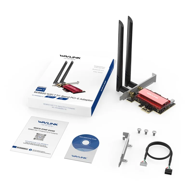WAVLINK WL-WN685BE3-B WiFi 7 Tri-Band PCI-E Drahtlosnetzwerkkarte BE8800 2,4 GHz 5 GHz 6 GHz Bluetooth-kompatibler 5.4 Adapter