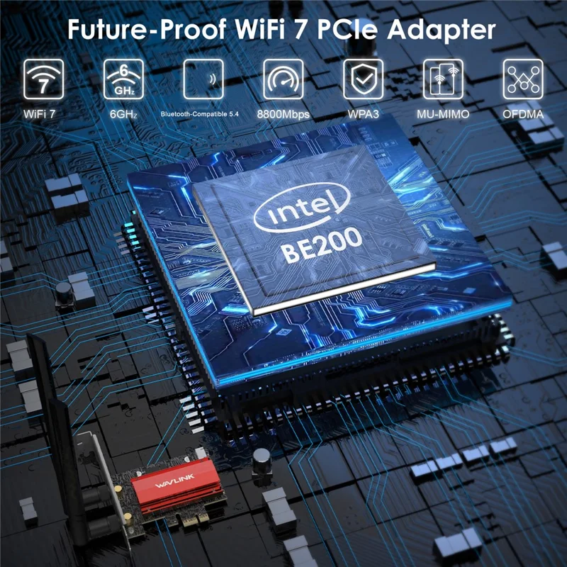 WAVLINK WL-WN685BE3-B WiFi 7 Tri-Band PCI-E Drahtlosnetzwerkkarte BE8800 2,4 GHz 5 GHz 6 GHz Bluetooth-kompatibler 5.4 Adapter