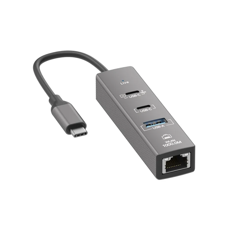 4 in 1 Gigabit Ethernet Adapter 1000 Mbps LAN USB 3.0 Data Transfer PD 100W Charging Type C Hub