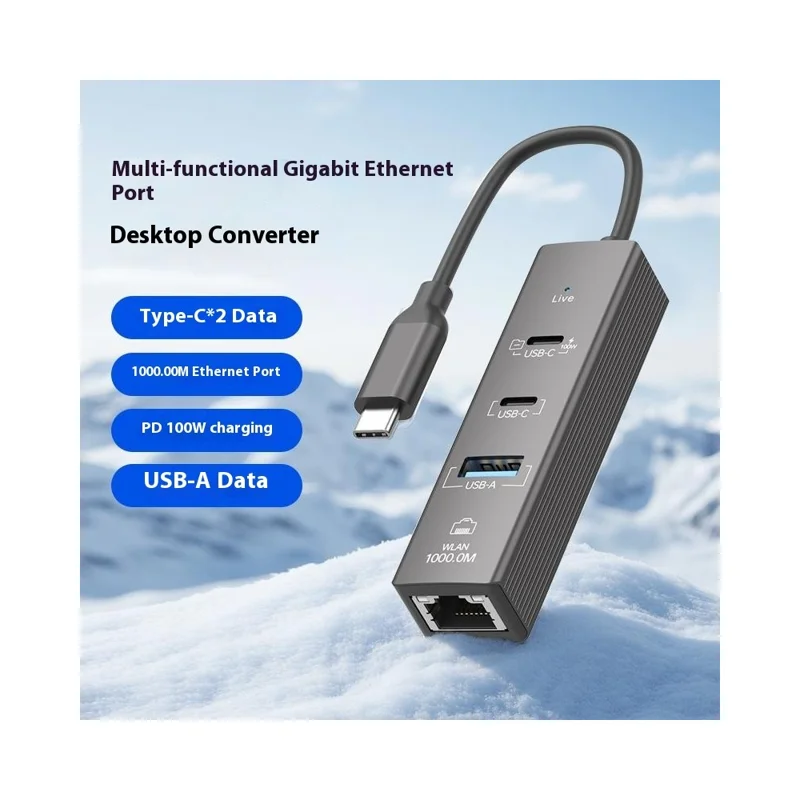 4 in 1 Gigabit Ethernet Adapter 1000 Mbps LAN USB 3.0 Data Transfer PD 100W Charging Type C Hub