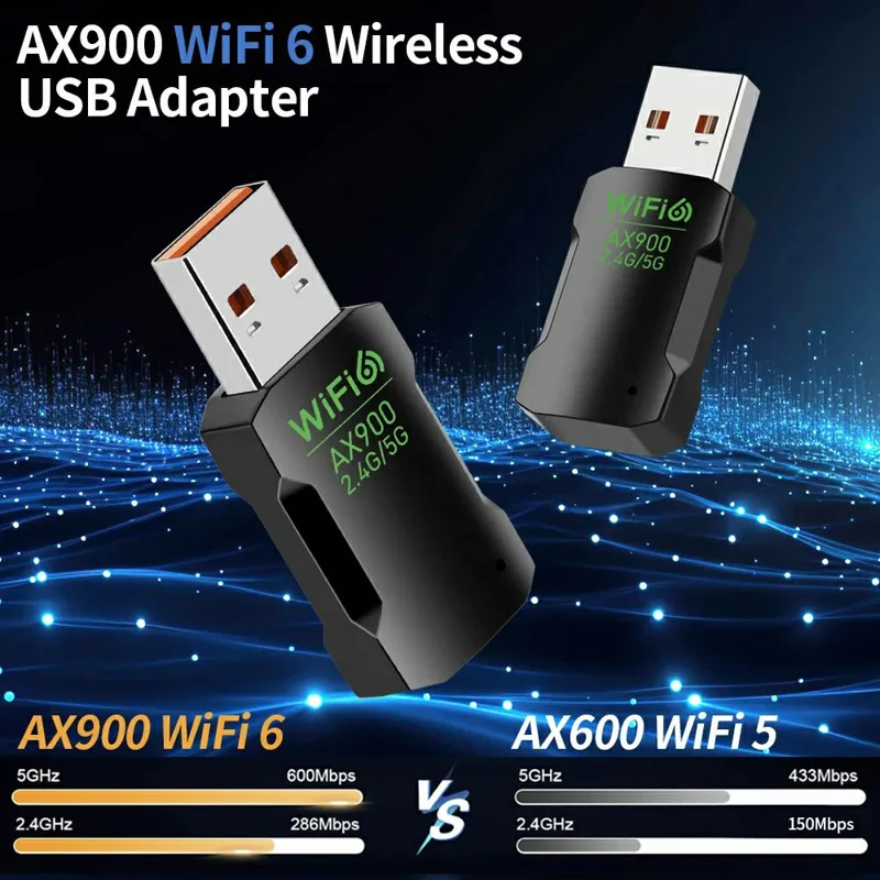 AX900 WiFi 6 Smart Network Adapter 900Mbps Bluetooth-Compatible 5.4 Driver-Free Wireless USB WiFi Dongle for Win 10 / 11