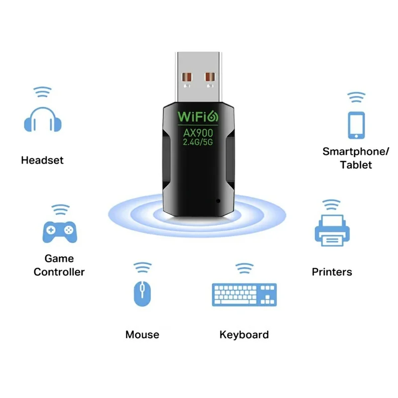 AX900 WiFi 6 Smart Network Adapter 900Mbps Bluetooth-Compatible 5.4 Driver-Free Wireless USB WiFi Dongle for Win 10 / 11