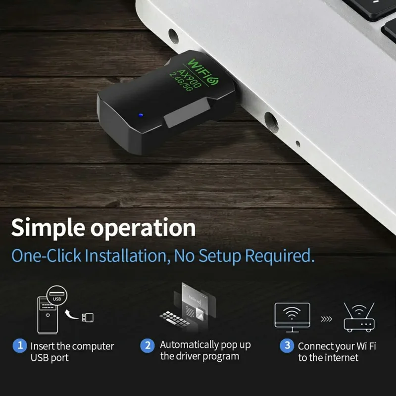 AX900 WiFi 6 Smart Network Adapter 900Mbps Bluetooth-Compatible 5.4 Driver-Free Wireless USB WiFi Dongle for Win 10 / 11