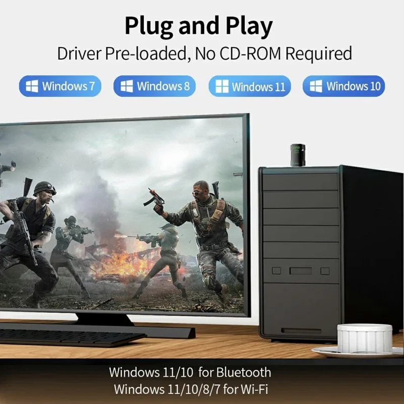 AX900 WiFi 6 Smart Network Adapter 900Mbps Bluetooth-Compatible 5.4 Driver-Free Wireless USB WiFi Dongle for Win 10 / 11