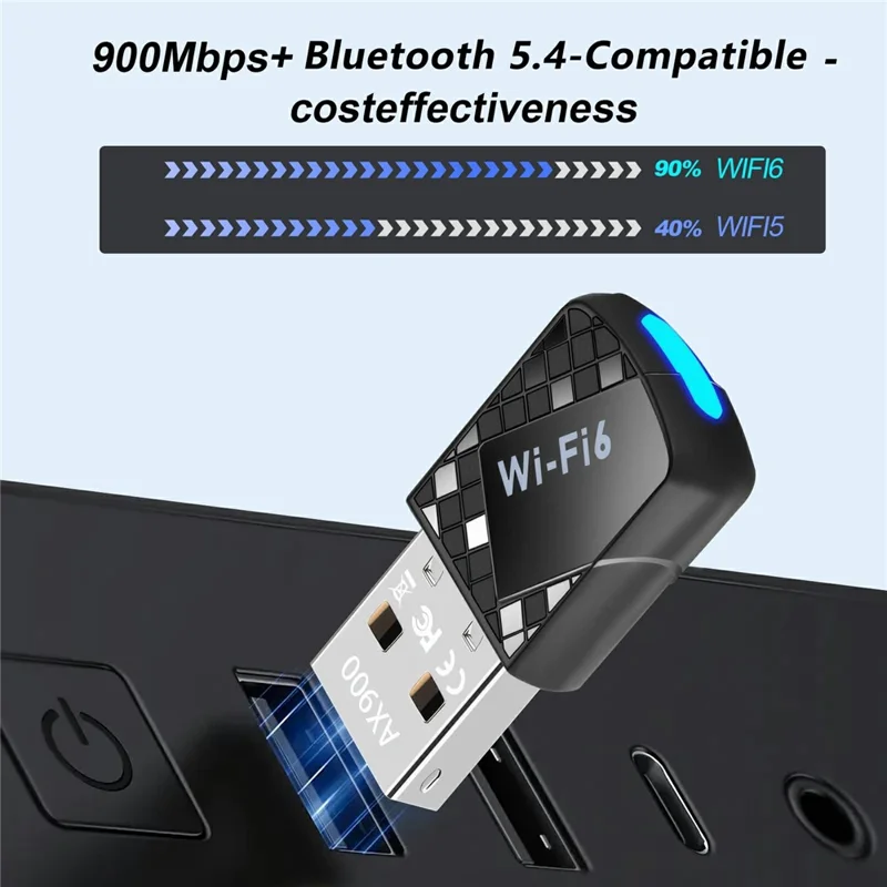 AX913B WiFi6 Smart Network Adapter 900Mbps Bluetooth-Compatible 5.4 Driverless Wireless USB 5G Dual Band WiFi Dongle for Win 10 / 11