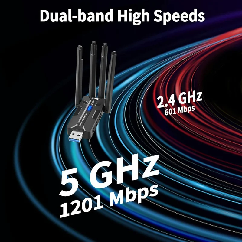 Adattatore di Rete Wireless AX1840 USB 3.0 1800 Mbps WiFi 6 Dual Band USB Dongle per Win 7 / 10 / 11