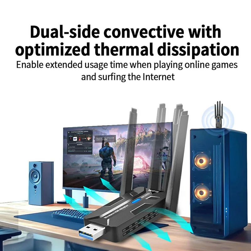 Adattatore di Rete Wireless AX1840 USB 3.0 1800 Mbps WiFi 6 Dual Band USB Dongle per Win 7 / 10 / 11