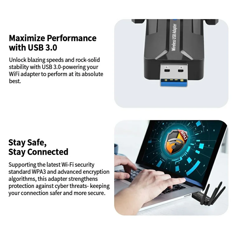 Adattatore di Rete Wireless AX1840 USB 3.0 1800 Mbps WiFi 6 Dual Band USB Dongle per Win 7 / 10 / 11