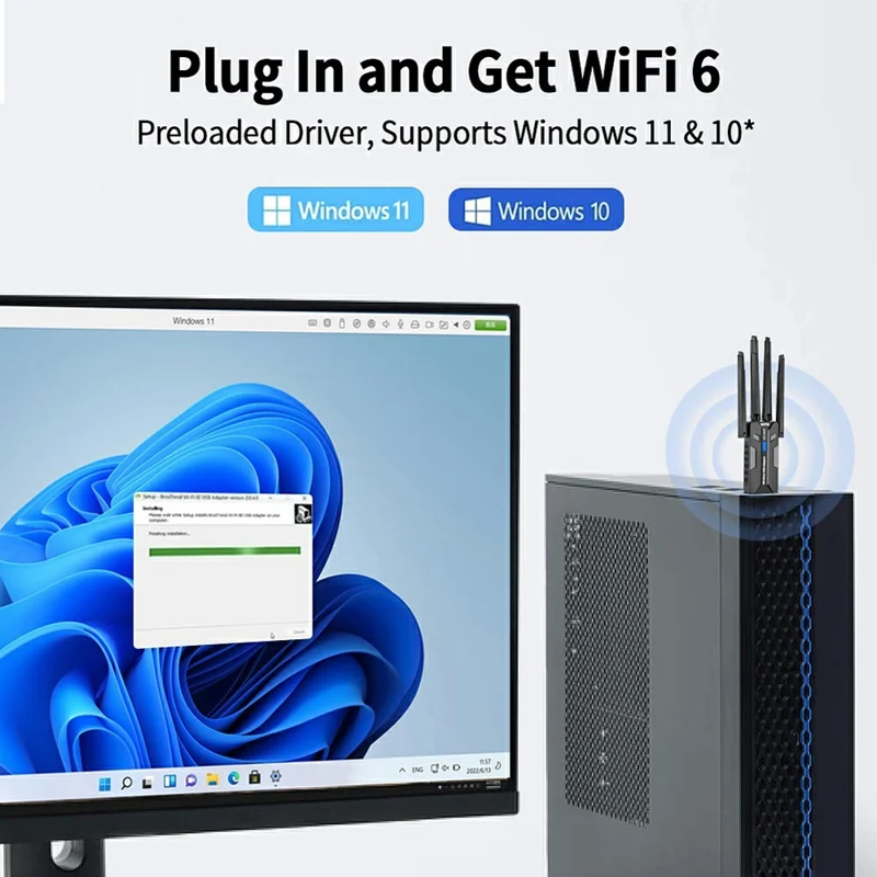 Adattatore di Rete Wireless AX1840 USB 3.0 1800 Mbps WiFi 6 Dual Band USB Dongle per Win 7 / 10 / 11