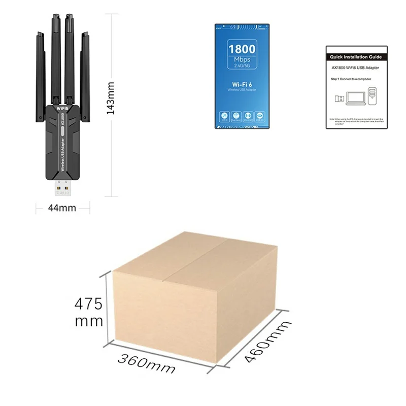 Adattatore di Rete Wireless AX1840 USB 3.0 1800 Mbps WiFi 6 Dual Band USB Dongle per Win 7 / 10 / 11