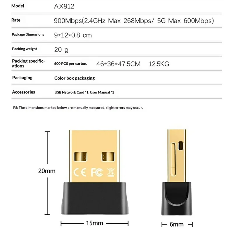 AX912 USB WiFi Adapter 900Mbps High Speed WiFi 6 Dual Band Network Receiver Transmitter