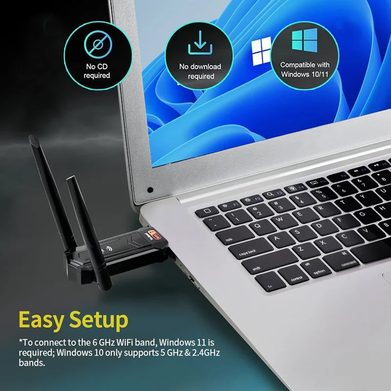 WiFi 7 Wireless Network Card USB 3.0 High Speed BE6500Mbps WiFi Adapter for PC  /  Laptop Plug and Play