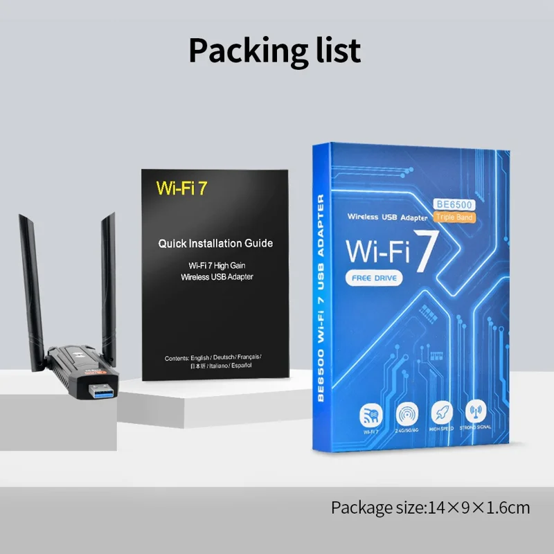 WiFi 7 Wireless Network Card USB 3.0 High Speed BE6500Mbps WiFi Adapter for PC  /  Laptop Plug and Play