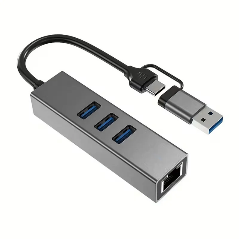 Concentrador USB 4 en 1 USB-A / Tipo-C a RJ45 Ethernet Gigabit 3x USB 3.0 5 Gbps para portátil