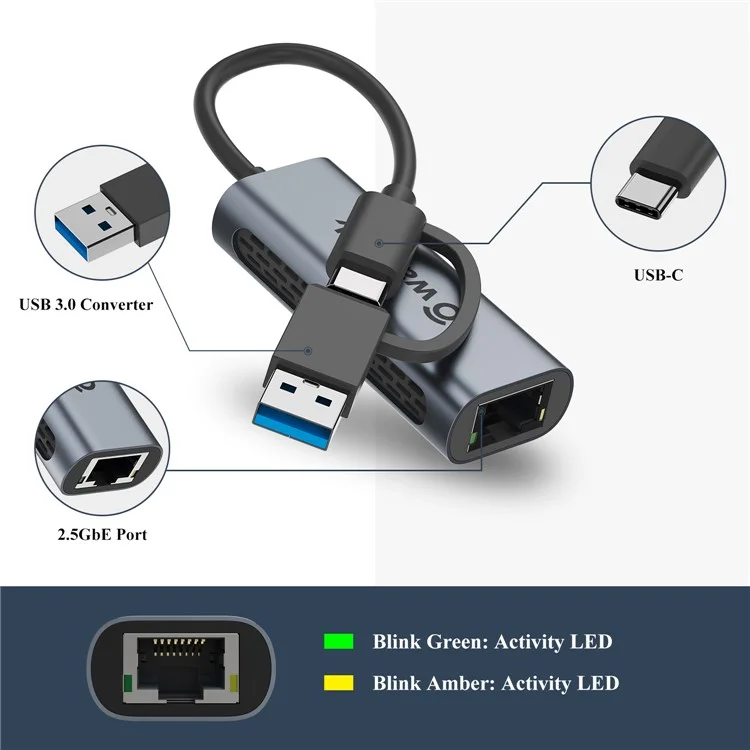 WAVLINK NWU330GCA 2.5G USB-C to RJ-45 Ethernet Adapter 2-in-1 Network Converter